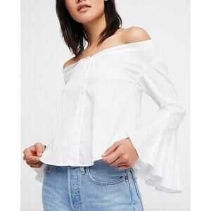 FREE PEOPLE March to the Beat Off The Shoulder Top in White Size Women's Large